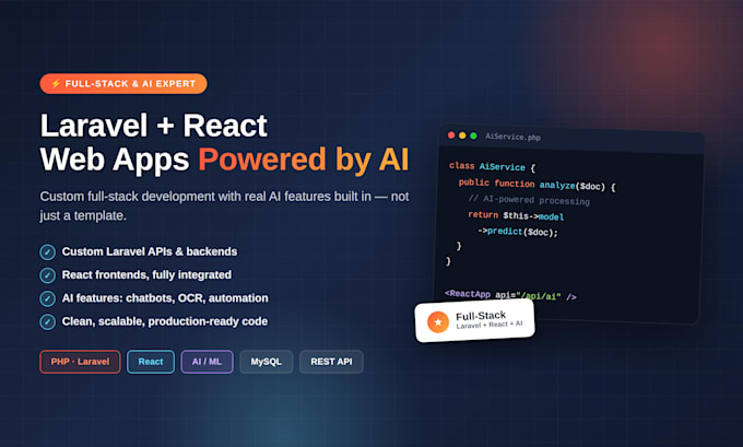 develop laravel and react web apps with ai integration