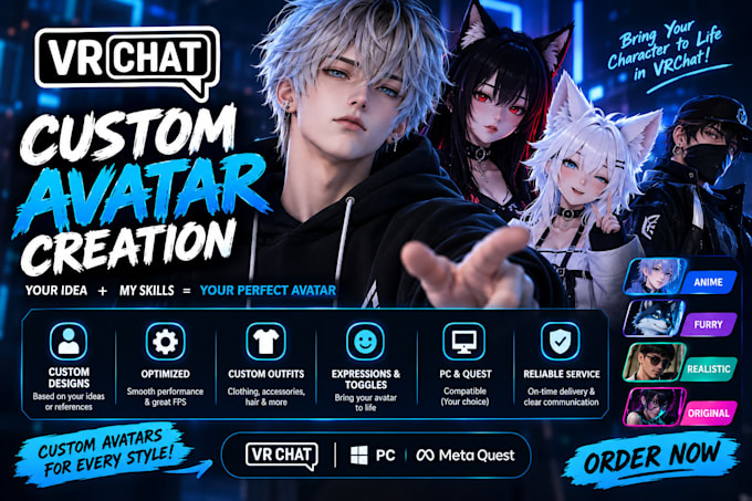 create a unique, high quality vrchat avatar for PC and quest