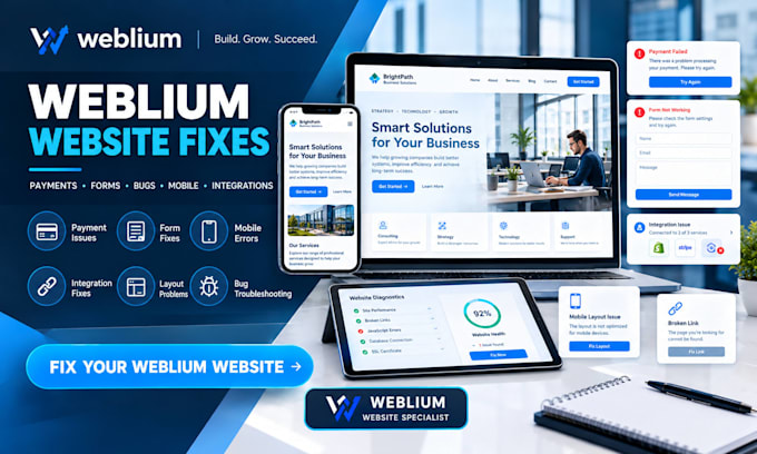 weblium website fixes paymentissues checkout forms bugs mobileerrors integration