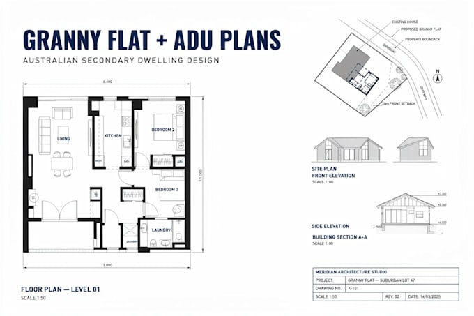 design australian granny flat, adu and secondary dwelling plans