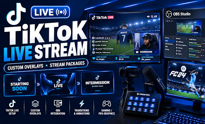 design a custom tiktok live stream overlay and stream package