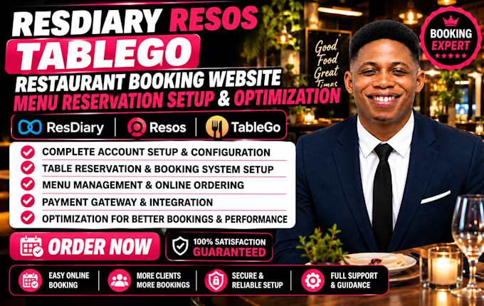 create resdiary resos tablego restaurant booking website menu setup reservation