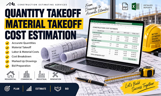 do quantity takeoff, material takeoff, construction cost estimation