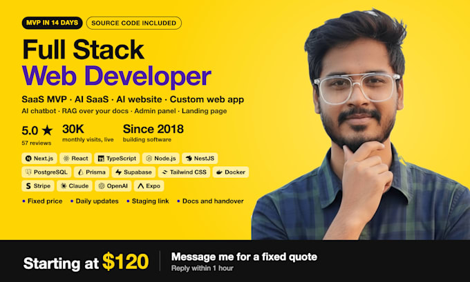 be your full stack web developer software developer for saas mvp and ai web app