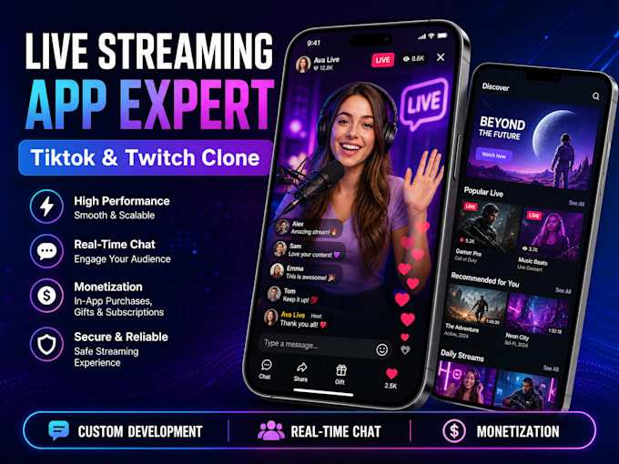 develop a live streaming app, video streaming app and streaming website