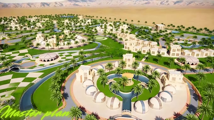 create 3d master plan, site plan, architectural rendering, landscape design