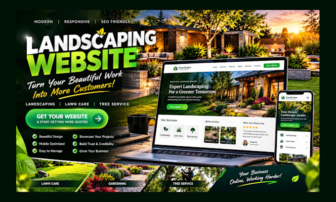 build landscaping website, lawn care, gardening, tree service wordpress website