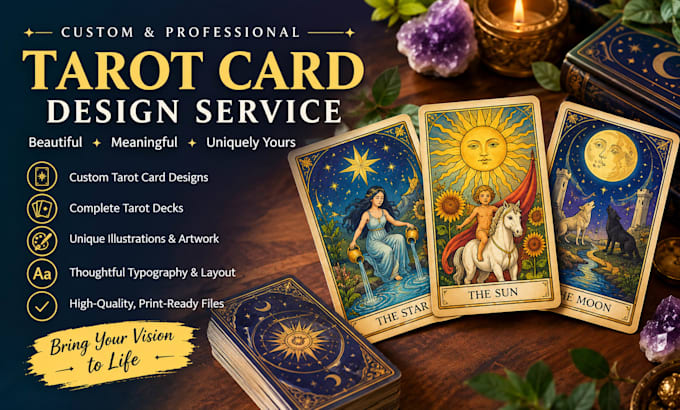 create custom tarot card illustrations and deck designs