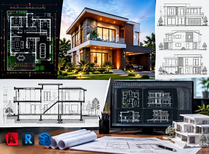 draw architectural elevations, sections, floor plans and autocad drawings