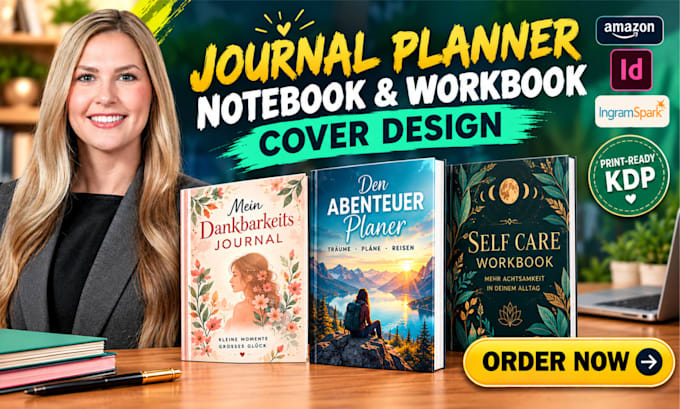 design custom journal planner and workbook covers for KDP