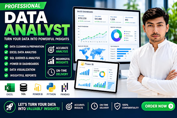 analyze your data using excel, sql, power bi and python