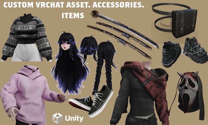 create custom vrchat asset, clothing, accessories, unity assets, items, props