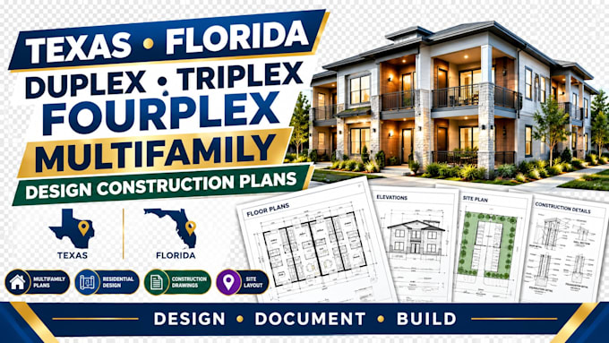 create texas florida duplex triplex fourplex multifamily construction plan