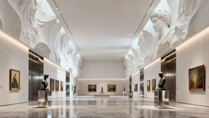 render art gallery space,cultural center interior,3d art museum,cgi walkthrough