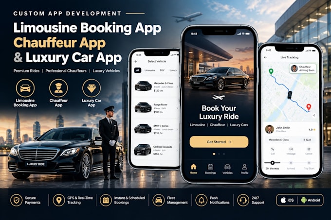 develop limousine booking app, chauffeur app and luxury car app