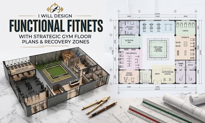 create a fitness center design functional space planning