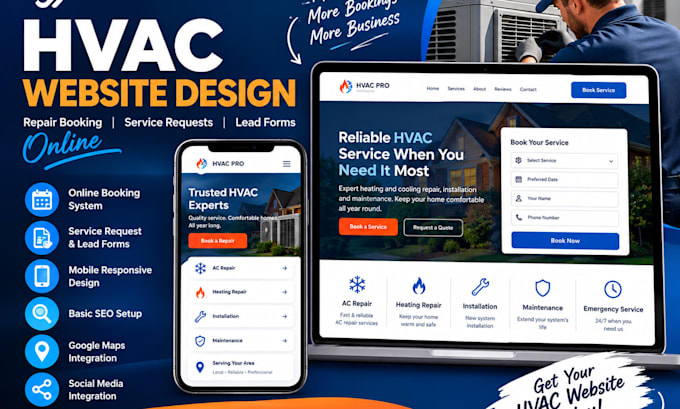 squarespace hvac website design repair booking service request lead forms online