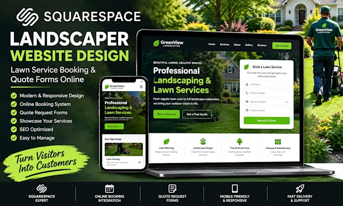 squarespace landscaper website design lawn service booking quote forms online