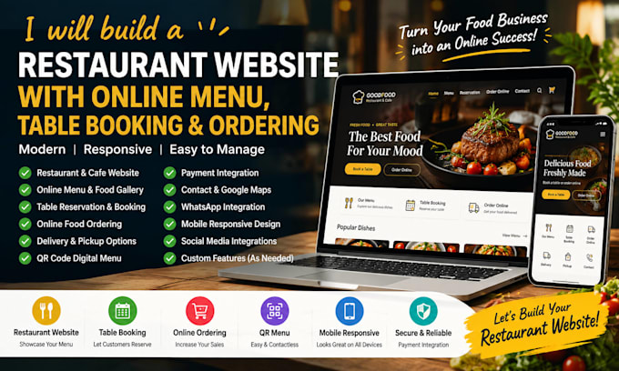 create a restaurant cafe menu and online booking website with reservation system