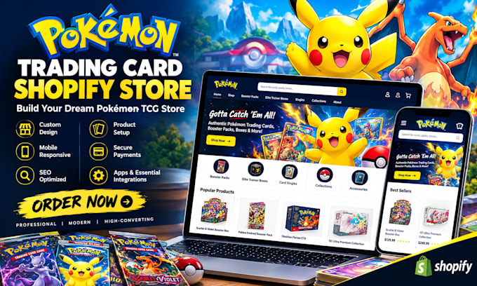 design pokemon shopify store trading card website pokemon website