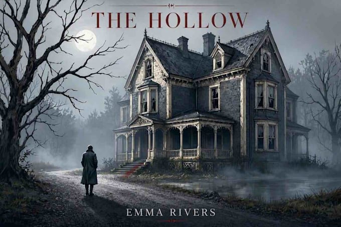 design a cinematic horror book cover illustration