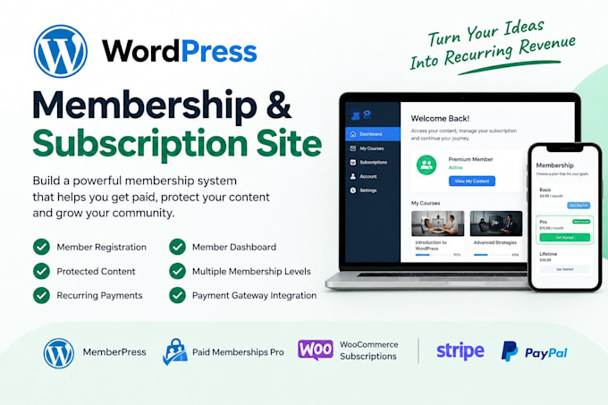 build wordpress membership website, subscription site with memberpress