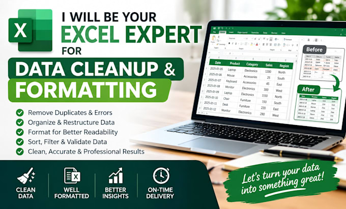 be your excel expert for data cleanup and formatting