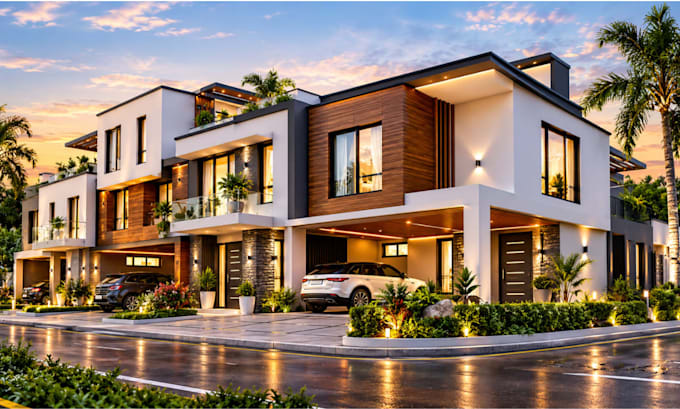 create realistic 3d house exterior rendering and architectural visualization