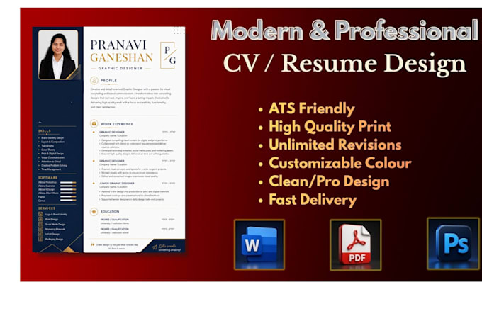 create a professional modern CV and resume design