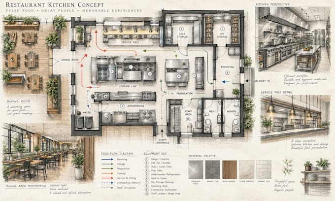 design restaurant floor plan and kitchen layout