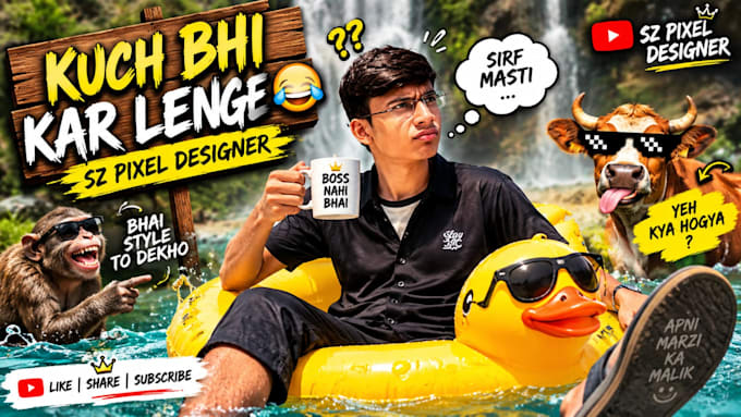 design viral comedy and vlog youtube thumbnail with memes