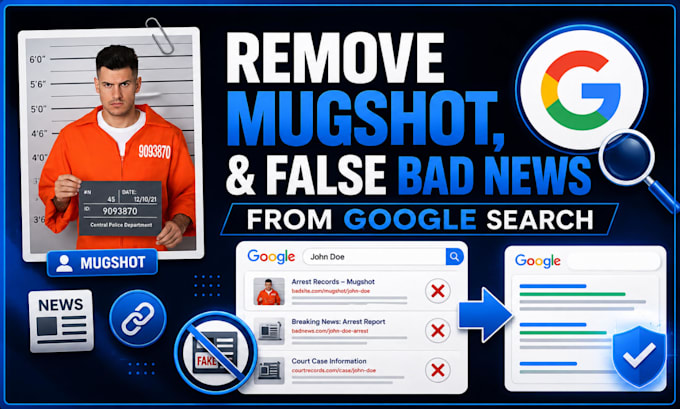 remove mugshot, delete negative links, articles bad news, arrest record google