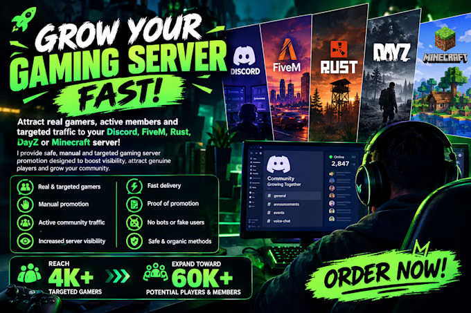 promote discord, fivem, rust, dayz and minecraft servers