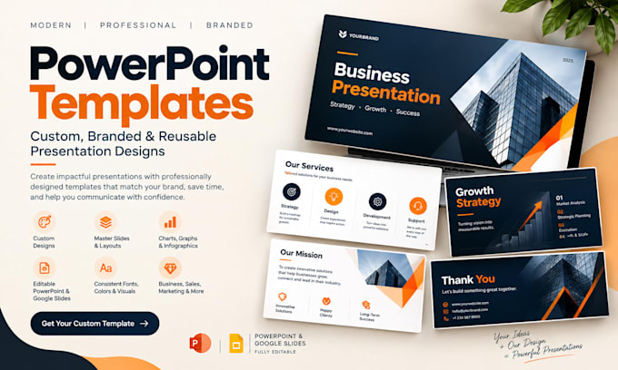 create powerpoint templates, business presentations, branded slide decks