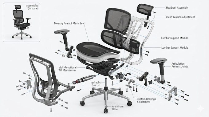 do premium ergonomic office chair product design and 3d modeling cad
