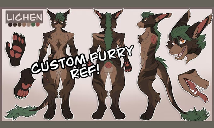 draw a professional furry fursona reference sheet fursona ref sheet character