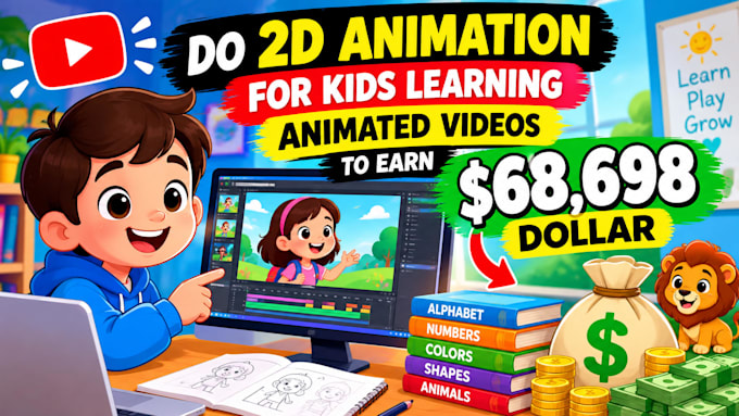 do 2d animation for 2d cartoon animation kids learning animated video to earn