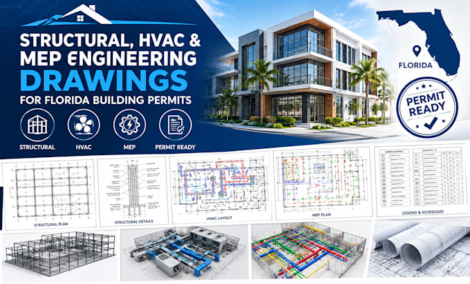 design structural, hvac, mep engineering drawing for building permits in florida