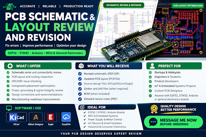 do pcb review and revise your electronics schematic layout and pcb schematic