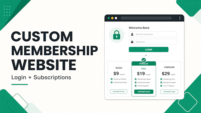build a custom membership website with secure login and subscription bill
