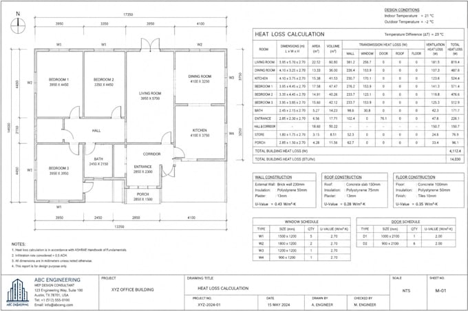 prepare a professional heat loss calculation report for your building