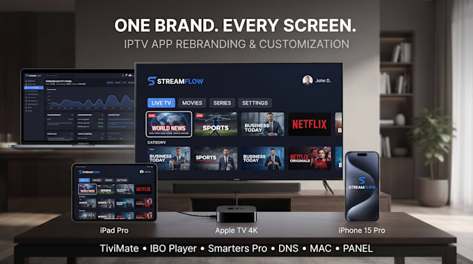 custom iptv app rebrand with tivimate, ibo player, smarter, admin panel dashboad