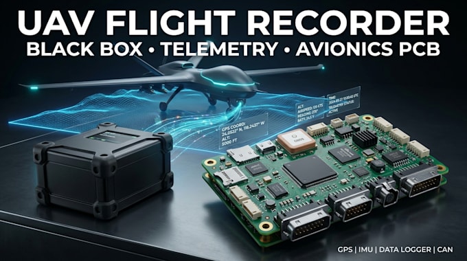 design uav flight recorder, aircraft blackbox, telemetry logger and custom pcb