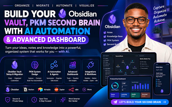 build obsidian vault, pkm second brain with ai automation and advanced dashboard