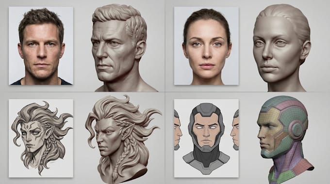 do custom 3d head model for 3d printing and games in zbrush