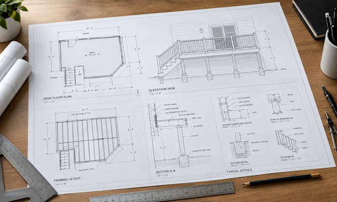 draw deck permit plans, framing plans and architectural drawings
