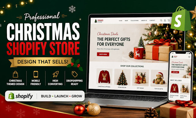 build, design christmas shopify store, shopify dropshipping store for christmas
