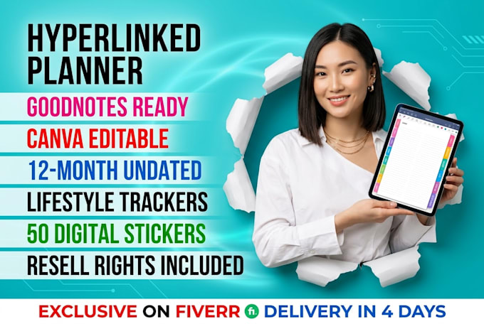 design a hyperlinked digital planner template for etsy