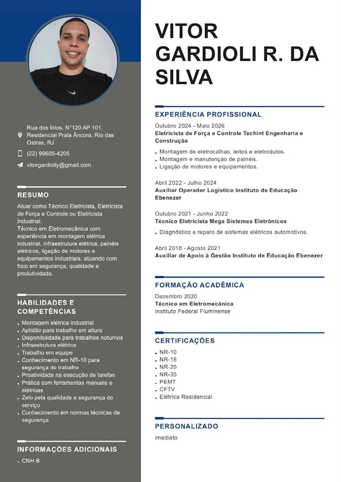 curriculum vitae profissional e organizado