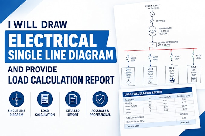 draw electrical single line diagram and provide load calculation report